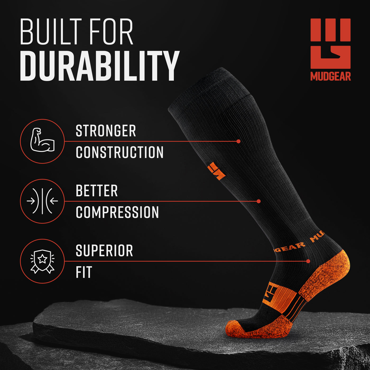 Tall Compression Socks (Black/Orange)