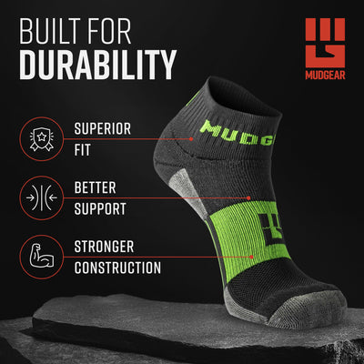 MudGear Quarter (¼) Crew Socks - Gray/Green (2 pair pack)