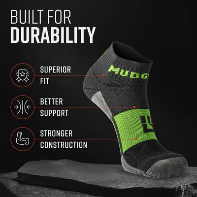 MudGear Quarter (¼) Crew Socks - Gray/Green (2 pair pack)