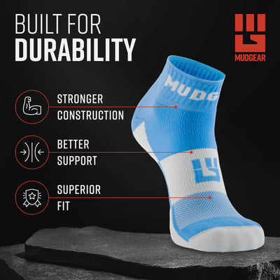 MudGear Quarter (¼) Crew Socks - Neon Blue (2 pair pack)