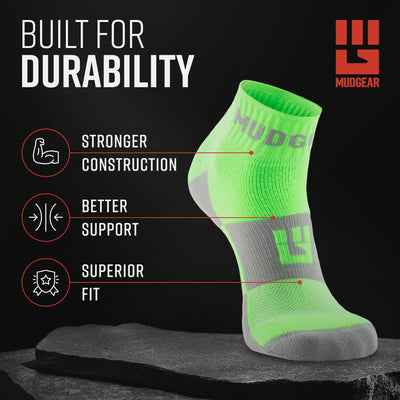 MudGear Quarter (¼) Crew Socks - Neon Green (2 pair pack)