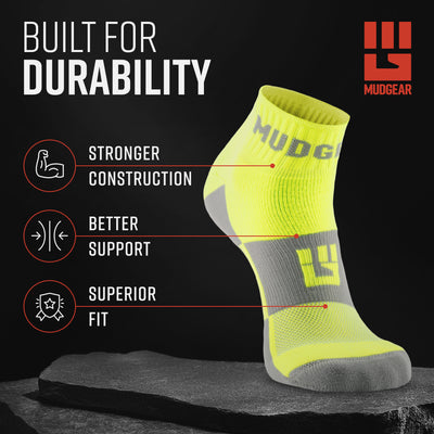 MudGear Quarter (¼) Crew Socks - Neon Yellow (2 pair pack)