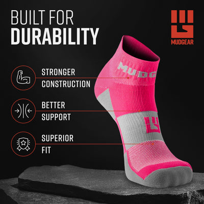 MudGear Quarter (¼) Crew Socks - Pink/Gray (2 pair pack)