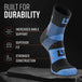 MudGear Hybrid Training Sock in blue and black with ankle support zones on concrete surface