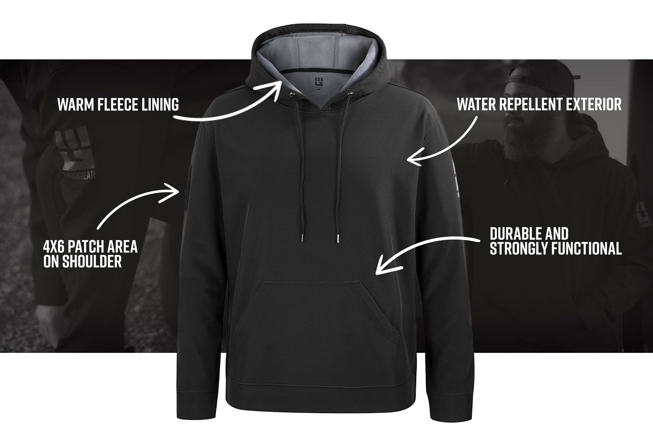 MudGear AWW hoodie Infographics — product features infographic