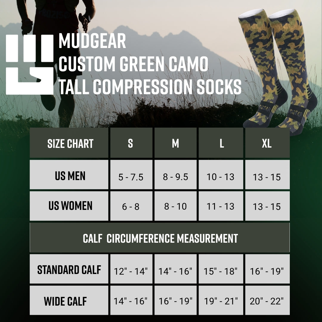 MudGear Custom Green Camo Tall Compression Socks (1 pair)