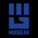 MudGear logo featuring blue fist symbol and text on black background
