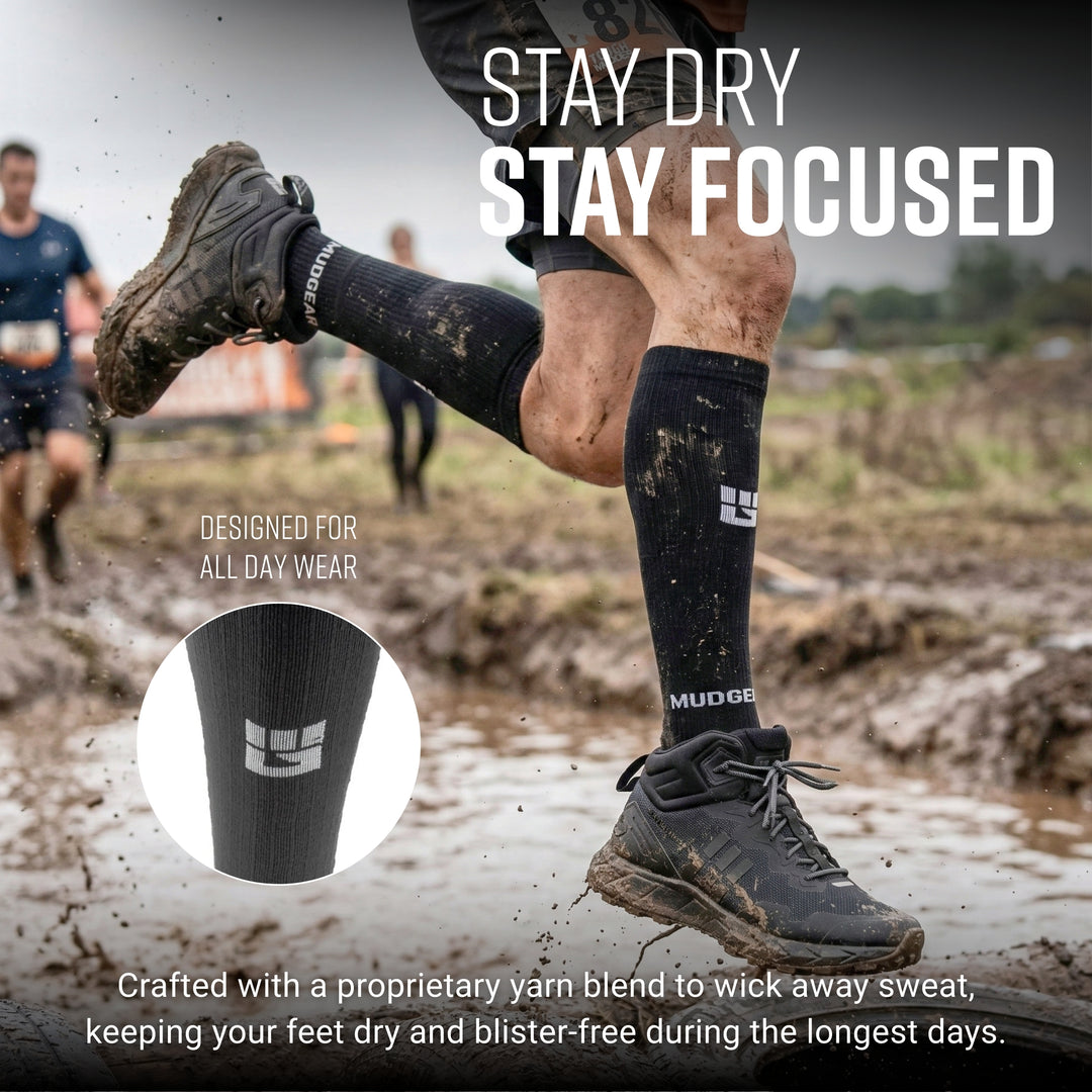 Tall Compression Merino Wool Socks (Black/Gray)