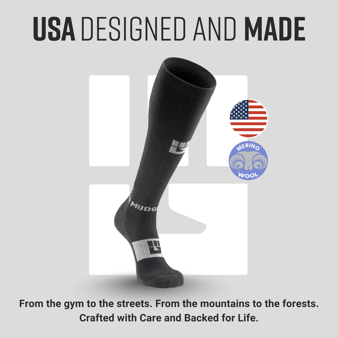 Tall Compression Merino Wool Socks (Black/Gray)