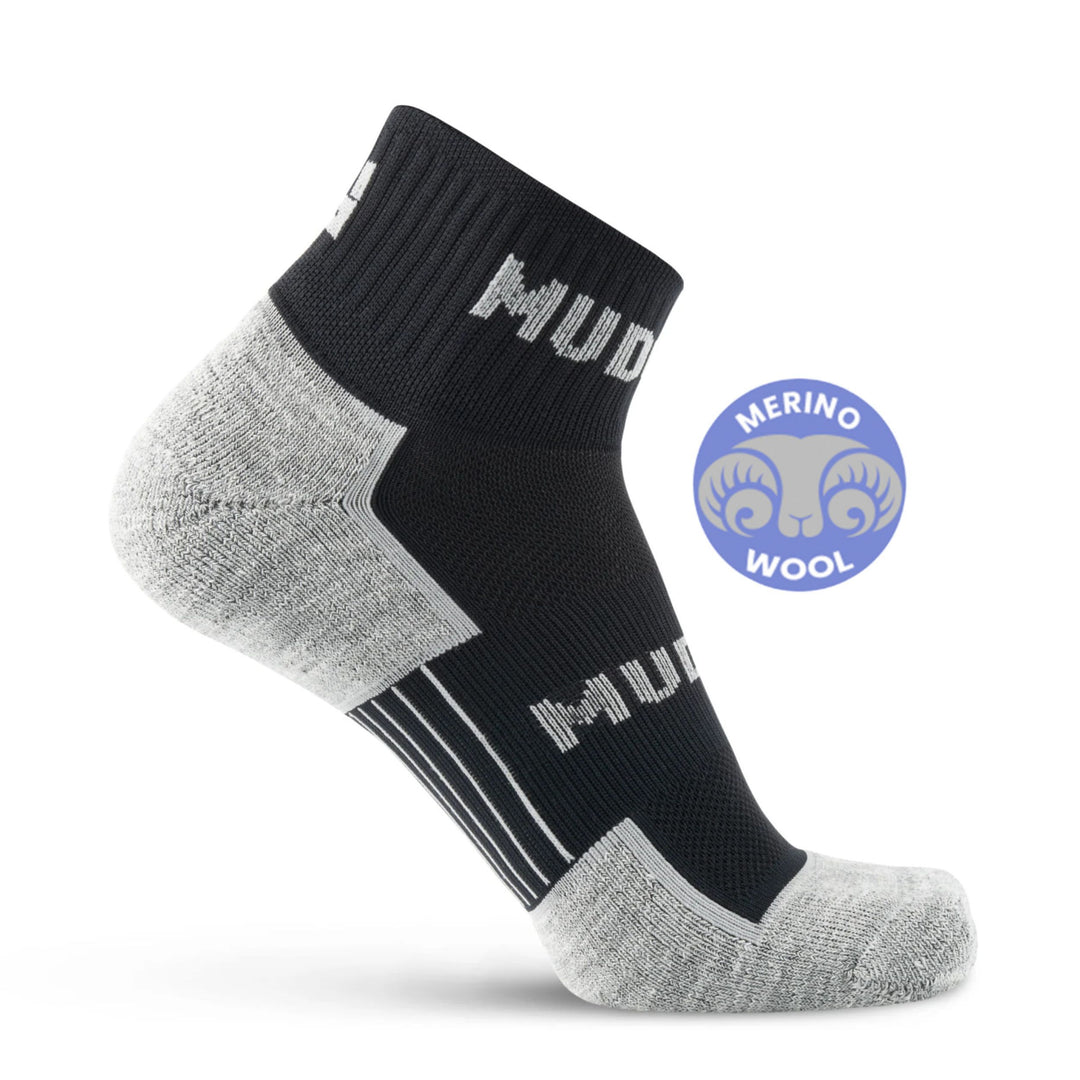 MudGear Quarter (¼) Crew Merino Wool Socks - Black/Gray (1 Pair)