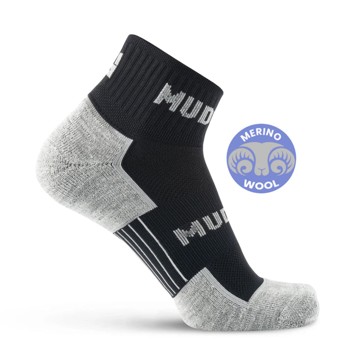 MudGear Quarter (¼) Crew Merino Wool Socks - Black/Gray (1 Pair)